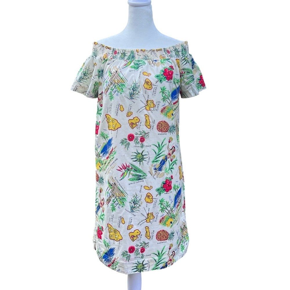 J. Crew Hawaii Print Off-Shoulder Cotton Mini Dress Size 6